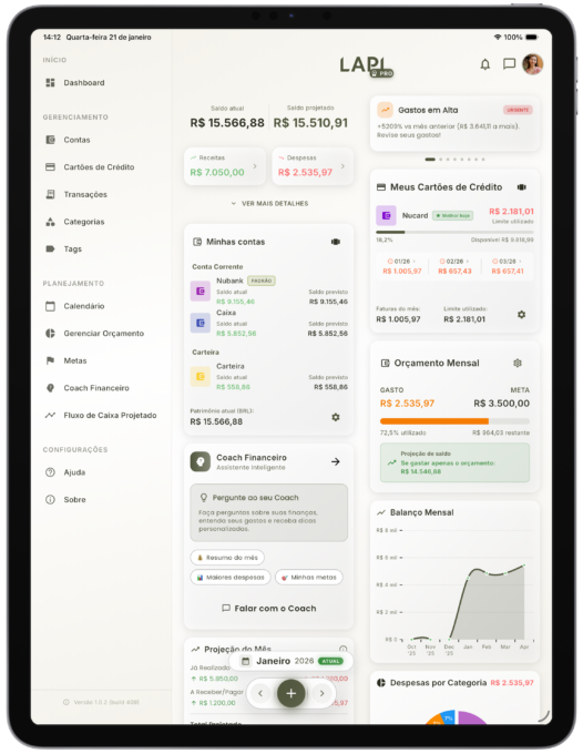 LAPI no iPad — dashboard completo
